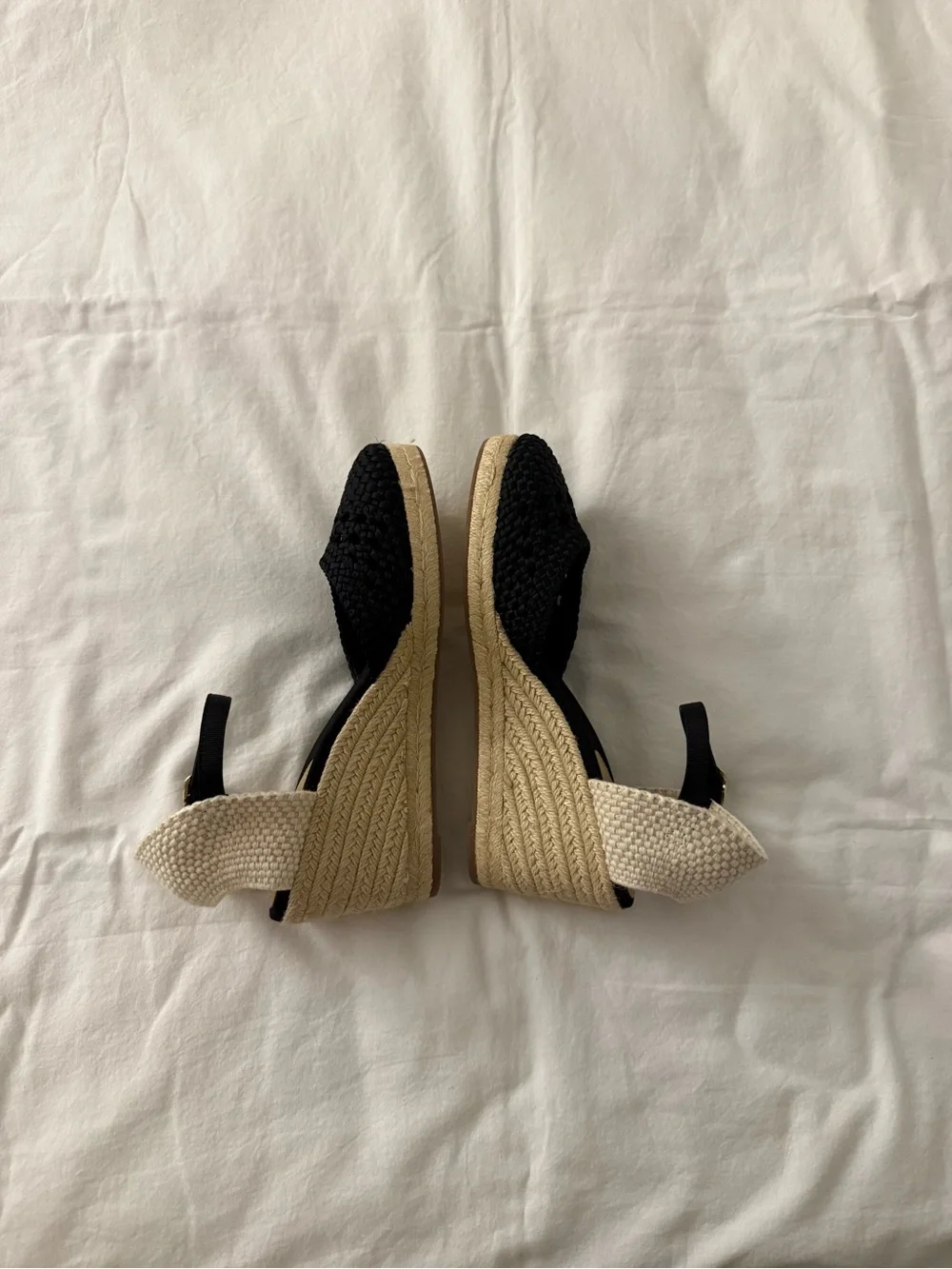 J.Crew Crochet Espadrille Wedges Black Size 8